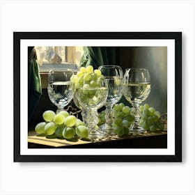 Wine Glasses With Grapes Art Print