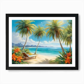 Beach Scene With Palm Trees Tropical  Art Print