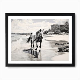 A Horse Oil Painting In Tulum Beach, Mexico, Landscape 4 Art Print