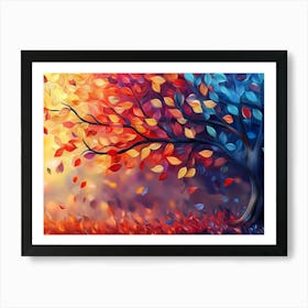 Elegant Colorful Tree With Vibrant Leaves Hanging Branches 9 Art Print