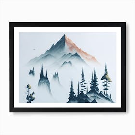 Mountain And Forest In Minimalist Watercolor Horizontal Composition 1 Art Print