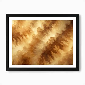 Abstract, Golden, Swirling Clouds Resembling A Celestial Landscape Or A Cosmic Nebula Art Print