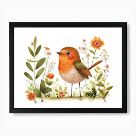 Little Floral Robin 4 Art Print