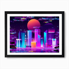 Synthwave Neon City: Tokio glitch #4 (Tokio glitch neon city) Art Print