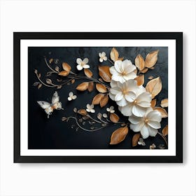 Luxurious Background with Flowers, Leaves and Butterflies Art Print