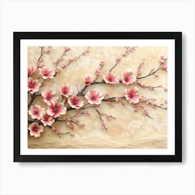 3d Picture of a Tree with Pink Flowers Background Affiche