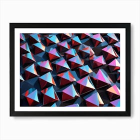 A Textured Surface Covered In Iridescent Pyramids, Reflecting Light In Shades Of Pink, Blue, And Purple Art Print