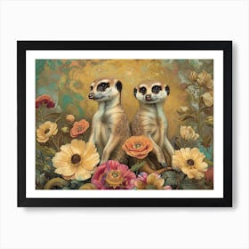 Floral Animal Illustration Meerkat 1 Art Print