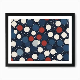 Abstract Background With Red, White, And Blue Circles Of Varying Sizes Scattered On A Textured, Dark Background Art Print