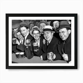 Group Of Men Drinking Beer, Prohibition, Vintage Black and White Old Photo, Bar Cart Decor Art Print