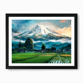 Mountain Landscape with Rice Fields Painting Art Print