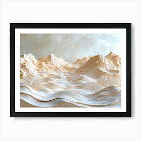 3d Abstract Of A Desert Landscape With Textured Sand Dunes And Sparse Vegetation Art Print