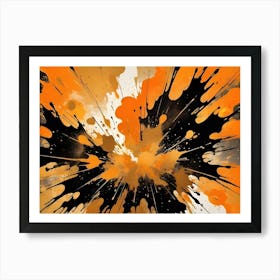 Abstract Painting Of A Vibrant Orange, Yellow, And Black Splatter Pattern Art Print