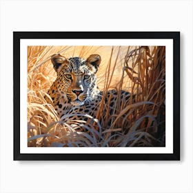 African Leopard In Tall Grass Realism 4 Art Print