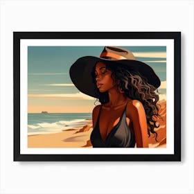 Illustration of an African American woman at the beach 63 Art Print