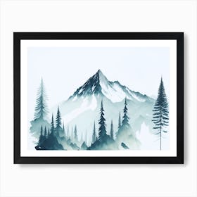 Mountain And Forest In Minimalist Watercolor Horizontal Composition 406 Art Print