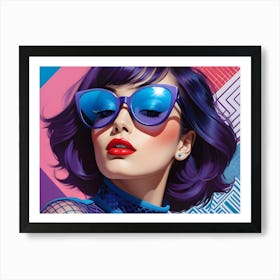 Woman With Purple Hair And Blue Sunglasses Posing For A Photo Art Print