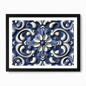 Blue And White Floral Pattern 1 Art Print