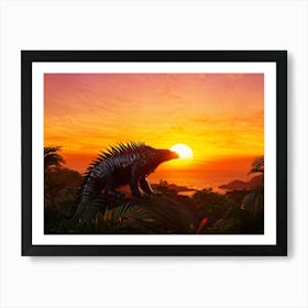 Futuristic Morphic Creature Basking In The Glow Of A Tropical Sunrise Silhouette Outlined Against T Art Print