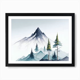 Mountain And Forest In Minimalist Watercolor Horizontal Composition 9 Art Print