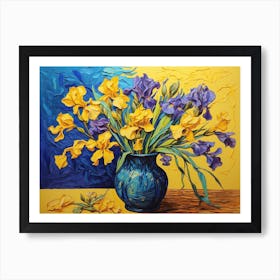 Irises In A Blue Vase ala Vincent Art Print