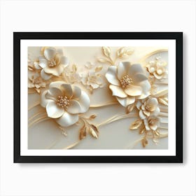 3D Creamy Gold flowers Art Art Print