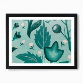 Green Leaves And Flowers Art Print