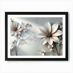 3d With Simple Floral Painting Light Gray Background 1 Art Print