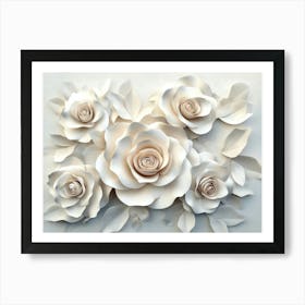 White Rose Seamless Flower Art Print