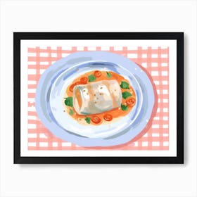 A Plate Of Canelloni, Top View Food Illustration, Landscape 1 Art Print
