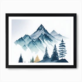 Mountain And Forest In Minimalist Watercolor Horizontal Composition 32 Art Print