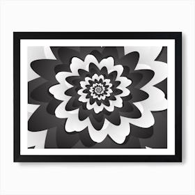 Monochrome Flower Spiral Pattern Art Print