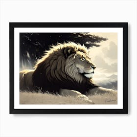 Lion In The Grass Art Print