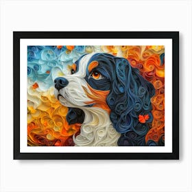 Cavalier King Charles Spaniel Paper Quill Dog Portrait II Art Print