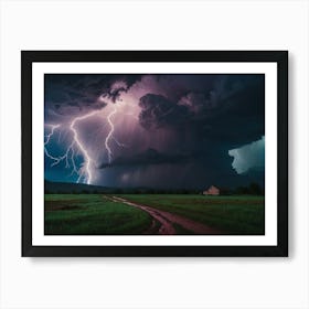 Lightning Over A Dirt Road Art Print