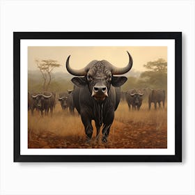 African Buffalo Herd Realism 2 Art Print