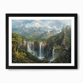 Waterfalls In The Mountains 2 Art Print