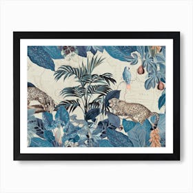 Wild Jungle Cats Blue Art Print