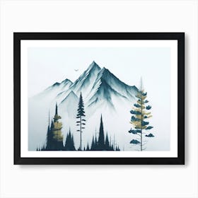 Mountain And Forest In Minimalist Watercolor Horizontal Composition 368 Art Print