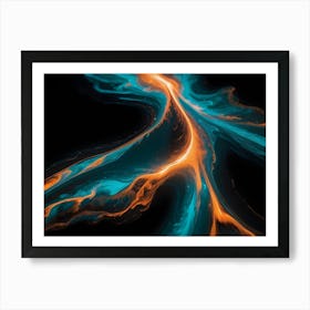 Abstract Image Of Swirling, Fluid Colors In Shades Of Blue, Orange, And Teal, Creating A Dynamic And Organic Effect Art Print