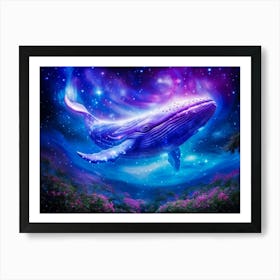 Vast Cosmic Whale Suspended In An Astral Garden Clouds Morphing Into Blossoms Nebulae Swirling As Art Print