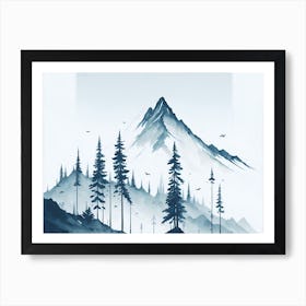 Mountain And Forest In Minimalist Watercolor Horizontal Composition 109 Art Print