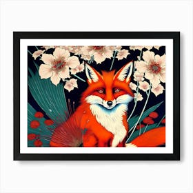 Red Fox And Flowers Art Print