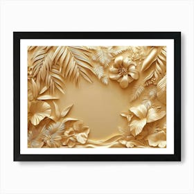 3d Tropical Leaves Art Background Golden 4 Poster