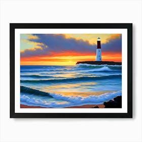 Oil Art With Lighthouse Art Print