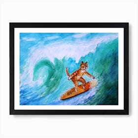 Cats Have Fun A Red Cat On A Surfboard Art Print