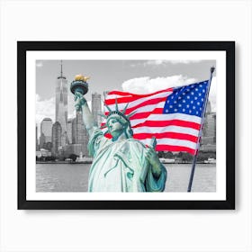 Statue Of Liberty With American Flag 3 Art Print