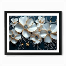 White Flowers With Pearls Art Print