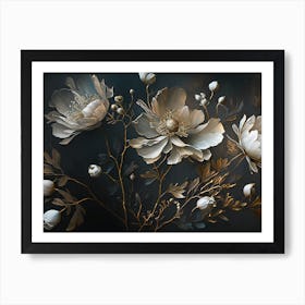 White Flowers On A Black Background Art Print