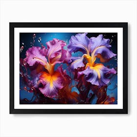 Two Iris Flowers In Water Art Print